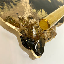 Load image into Gallery viewer, Black and gold tray with floating gold. Gold handles and gold edging.