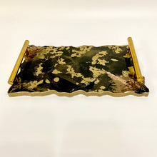 Load image into Gallery viewer, Black and gold tray with floating gold. Gold handles and gold edging.