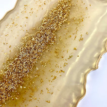 Load image into Gallery viewer, Cream and gold display tray with gold glitter to the central and finished with gold handles and gold edging.