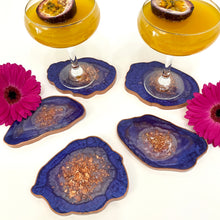 Load image into Gallery viewer, Luxury Geode Shape Set of Five Coasters - Purple and Rose Gold