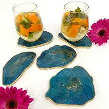 Load image into Gallery viewer, Luxury Geode Shape Set of Five Coaster Set - Shades of Blue & Green