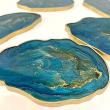 Load image into Gallery viewer, Luxury Geode Shape Set of Five Coaster Set - Shades of Blue & Green