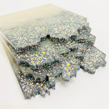 Load image into Gallery viewer, Wave-Shape Coaster Set Silver Sparkles - set of four