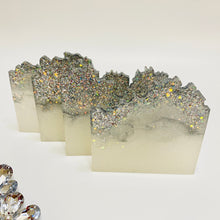 Load image into Gallery viewer, Wave-Shape Coaster Set Silver Sparkles - set of four