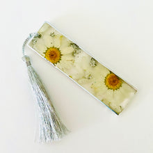 Load image into Gallery viewer, Bookmark - Real Pressed White Daisies and Silver Flakes