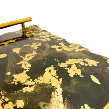 Load image into Gallery viewer, Black and gold tray with floating gold. Gold handles and gold edging.

