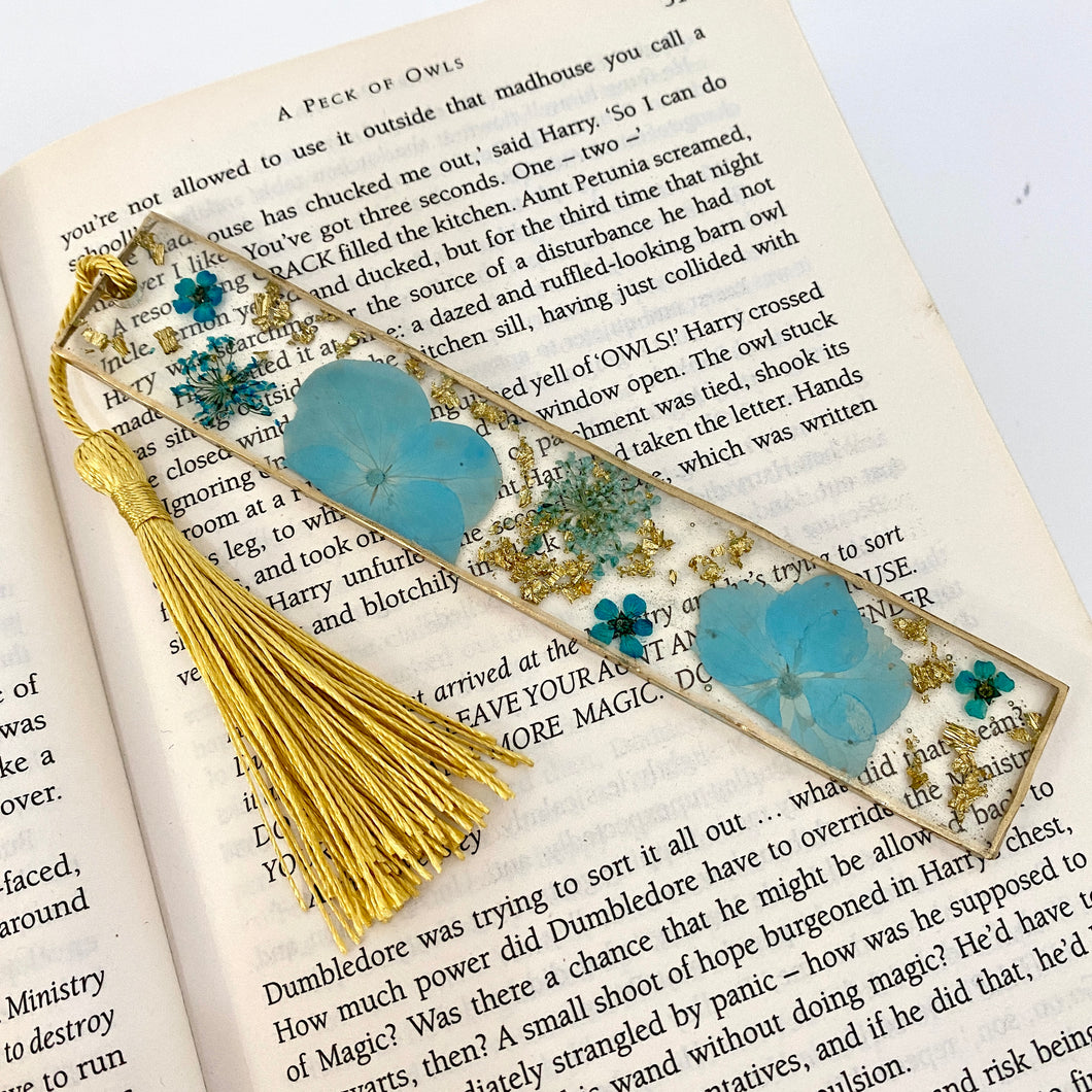 Bookmark - Real Pressed Blue Larkspur Flowers