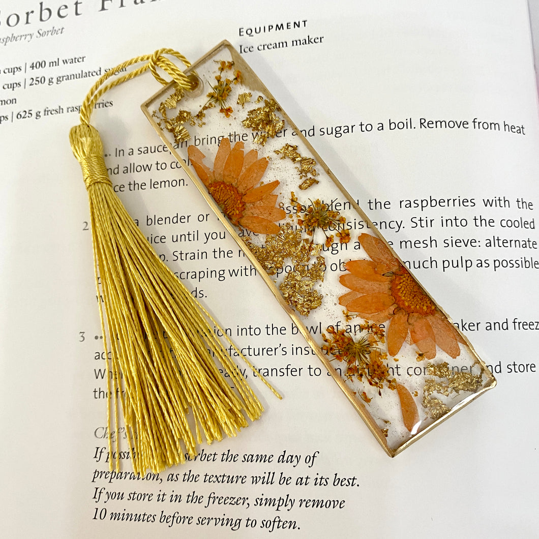 Bookmark - Real Pressed Orange Daisies